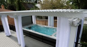 A cabana over a hot tub